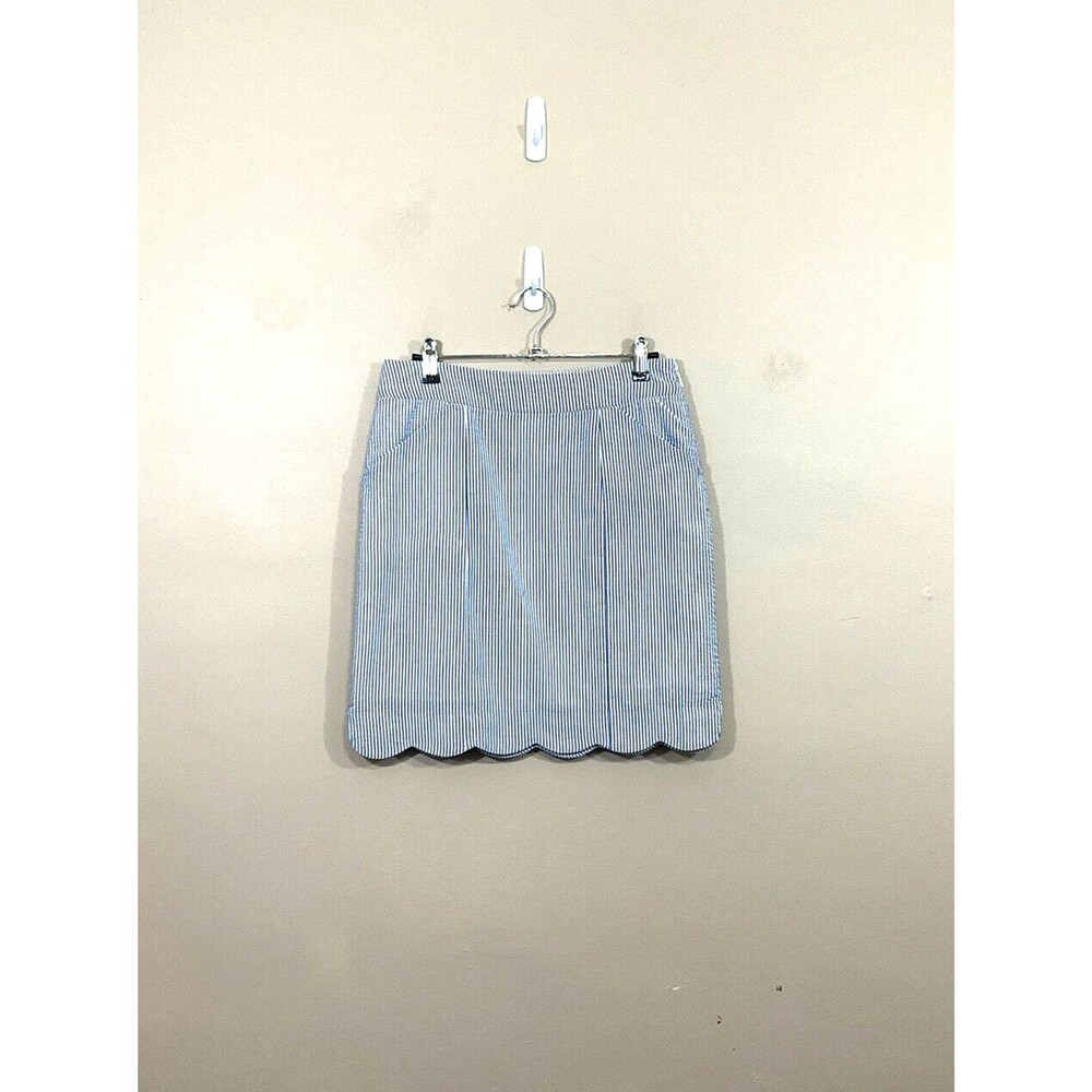 J Peterman Womens Seersucker Skirt 0 Blue White Striped Nautical Coastal Preppy